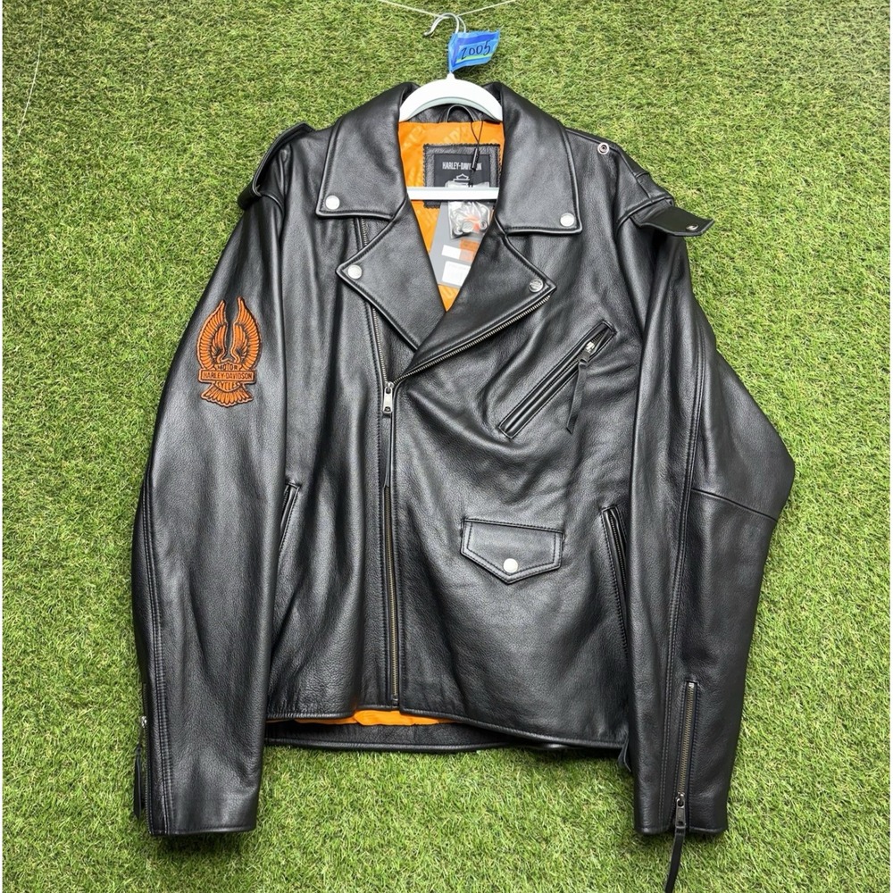 Harley-Davidson Leather Jacket Mens 2XL Zip Motorcycle Flames Eagle Grunge Ride